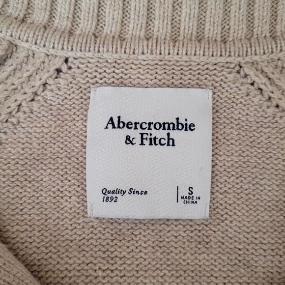 Abercrombie & Fitch Sz S Heathered Oatmeal Collared Notch Neck Knit Sweater - Picture 6 of 9